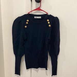 Navy puff sleeve sweater